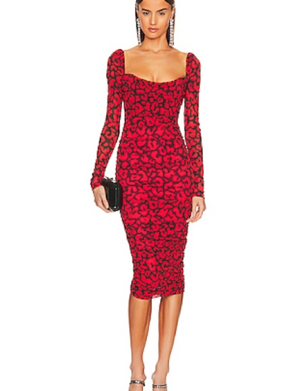Michael Costello x REVOLVE Nobu Red Black Leopard Long Sleeve Midi Dress XS NWT